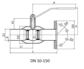 Кран газовый Навал фланец/сварка DN 10-150 - схема