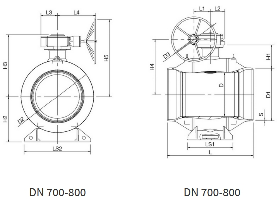 Кран газовый Навал приварной с редуктором DN 700-800 - схема