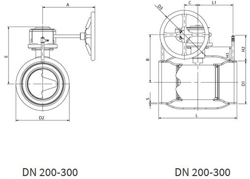 Кран Навал регулирующий из н/ж стали приварной DN 200-300 схема