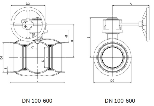 Краны Навал приварные с редуктором DN 100-600 Краны Навал приварные с редуктором DN 100-600 схема