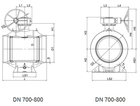 Краны Навал приварные с редуктором DN 700-800 схема